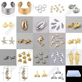 Bricolage 304 kits de fabrication de bagues de manchette ouvertes en acier inoxydable, avec breloques en alliage sur le thème océan