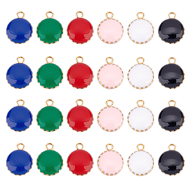 Unicraftale 24Pcs 6 Colors 304 Stainless Steel Enamel Charms, Ion Plating(IP), Golden, Flat Round