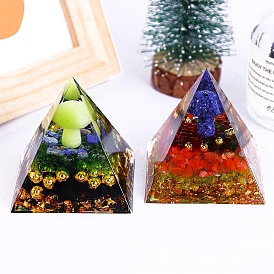 Pyramid Resin Energy Generators, Reiki Natural Gemstone Chips Inside for Home Office Desk Decoration, Mushroom