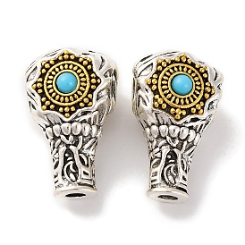 Rack Plating Tibetan Style Alloy 3 Hole Guru Beads, T-Drilled Beads, with Synthetic Turquoise Beads