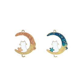Alloy Enamel Pendants, Golden, Moon with Cat & Flower