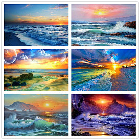 DIY Beach Theme Sunset Scenery Diamond Painting Kits, Including Canvas, Resin Rhinestones, Diamond Sticky Pen, Tray Plate and Glue Clay
