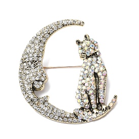 Булавки для килта из сплава со стразами для рюкзака, Луна с кошкой