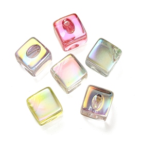 UV Plating Rainbow Iridescent Acrylic Top Drilled Beads, Cube
