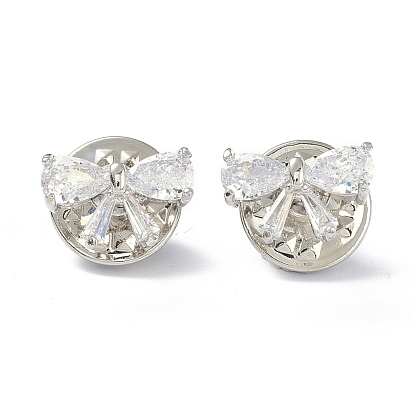 Sparkling Bowknot Brooch Pin, Brass Cubic Zirconia Breastpin for Bride Girl Women