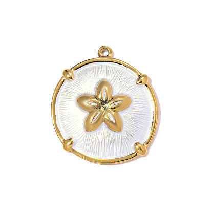 304 нержавеющей стальной эмали подвески, плоский круглый с цветными чарами, ионное покрытие (ip), долговечный, зеркальная полировка, реальный 18 k позолоченный