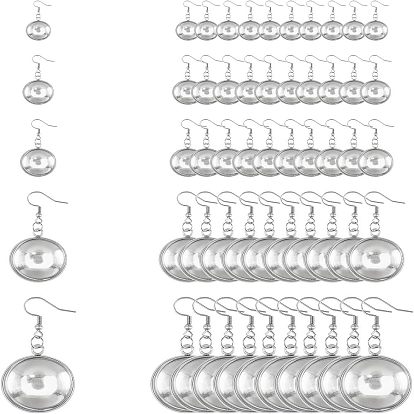 Сделай сам серьги, с настройками 304 подвесного кабошона из нержавеющей стали, 316 хирургические крючки для серег из нержавеющей стали, Кабошоны из стекла