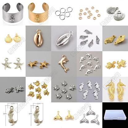 Bricolage 304 kits de fabrication de bagues de manchette ouvertes en acier inoxydable, avec breloques en alliage sur le thème océan