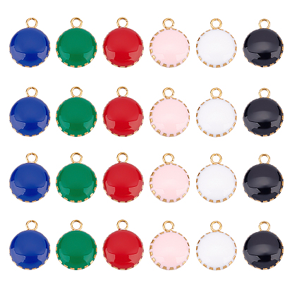 24Pcs 6 Colors 304 Stainless Steel Enamel Charms, Ion Plating(IP), Golden, Flat Round