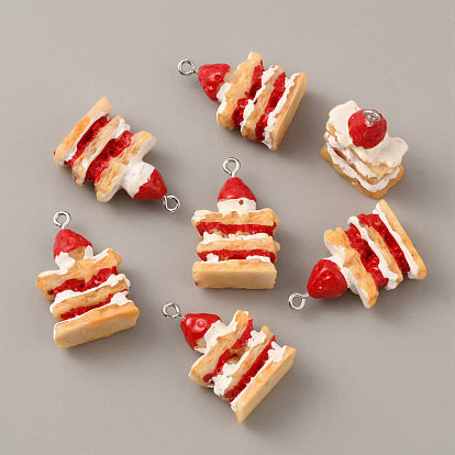 Opake Harzanhänger, mit platinfarbenen Eisenschlaufen, Imitation Lebensmittel, Kuchen Charme