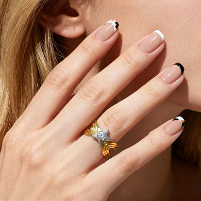 304 палец кольца из нержавеющей стали, с одиночным прозрачным кубическим цирконием, звезда