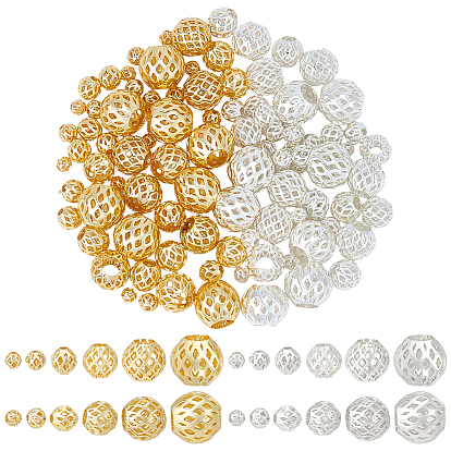 96шт 12 стили латунные полые бусины, долговечный, круглые