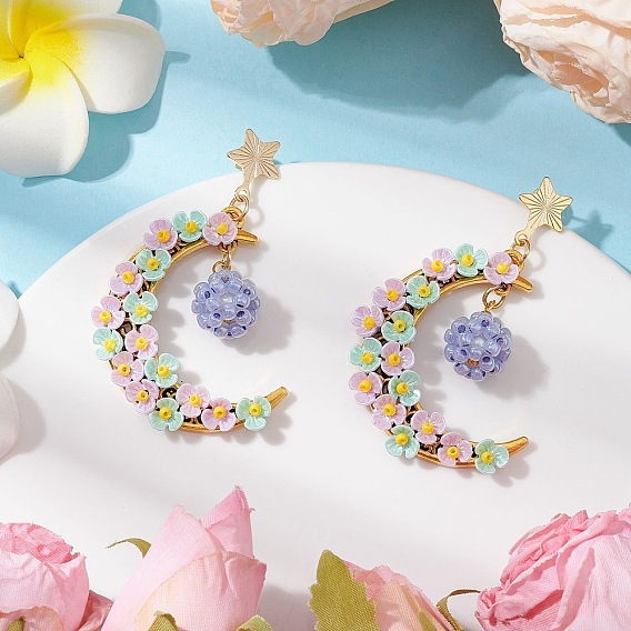 Стеклянные бусины лунные серьги-гвоздики, с 201 фурнитурой для сережек из нержавеющей стали и смолы, золотые