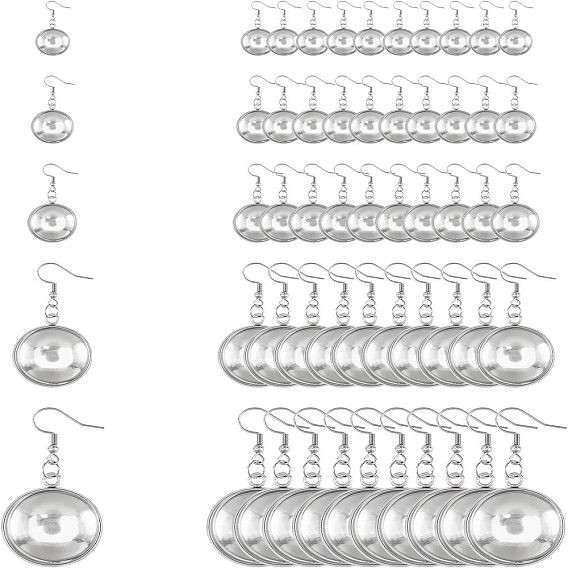 Сделай сам серьги, с настройками 304 подвесного кабошона из нержавеющей стали, 316 хирургические крючки для серег из нержавеющей стали, Кабошоны из стекла