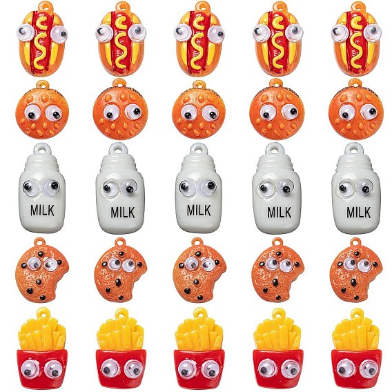 25 шт 5 стиль непрозрачные кабошоны из смолы, имитация еды, хот-дог, чипсы, печенье, гамбургер и бутылка молока с глазком