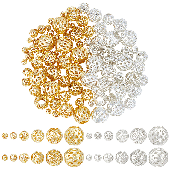 96шт 12 стили латунные полые бусины, долговечный, круглые