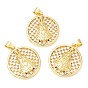 Rack Plating Brass Micro Pave Cubic Zirconia Pendants, Long-Lasting Plated, Lead Free & Cadmium Free, Flat Round