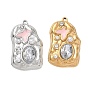 304 Stainless Steel Micro Pave Clear Cubic Zirconia with Pink Enamel & Plastic Pearl Pendants, Irregular Rectangle with Butterfly Charms
