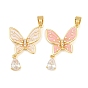 Brass Micro Pave Clear Cubic Zirconia Pendants, with Enamel, Butterfly
Charms