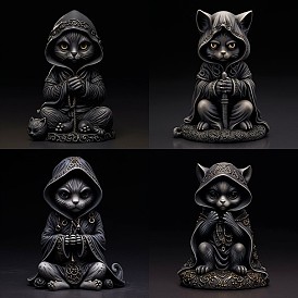 Halloween Resin Cat Mage Figurines, for Home Desktop Decoration