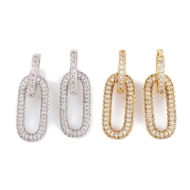 Rack Plating Brass Cubic Zirconia Earrings, Cadmium Free & Lead Free, Long-Lasting Plated, Hoop Earrings, Oval