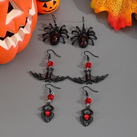 Alloy Dangle Earrings for Women, Spider/Skeleton/Bat