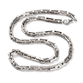 201 Stainless Steel Rectangle Link Chain Necklace, with 304 Stainless Steel Clasps