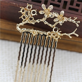 Brass Hair Combs Findings, Flower with Branch