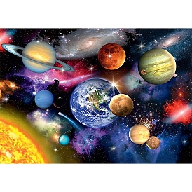 DIY Space Theme Diamond Painting Kits, Including Canvas, Resin Rhinestones, Diamond Sticky Pen, Tray Plate and Glue Clay, Planet Pattern
