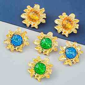 Resin Sunflower Stud Earrings, Golden Alloy Jewelry for Women