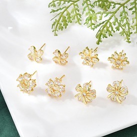 Серьги-гвоздики из латуни с микро-паве и прозрачным фианитом, стойки покрытие, прочное покрытие, без кадмия и без свинца