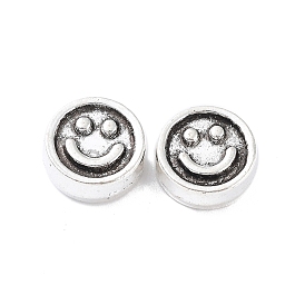Tibetan Style Alloy Bead, Flat Round with Smiling Face