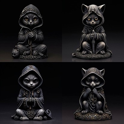 Halloween Resin Cat Mage Figurines, for Home Desktop Decoration
