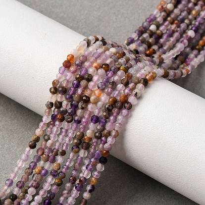 Нити бусин из натурального аметиста и кружевного агата, граненые, круглые