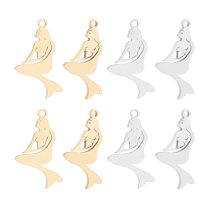 12Pcs 2 Colors Ion Plating(IP) 201 Stainless Steel Pendants, Cut, Mermaid