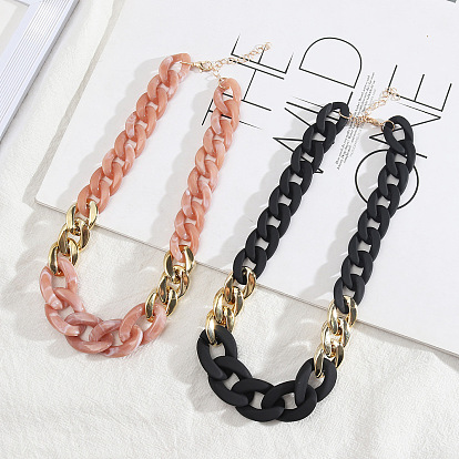 Chic Resin Candy Color Necklace with Versatile Chain - European and American Style Fashion Jewelry
