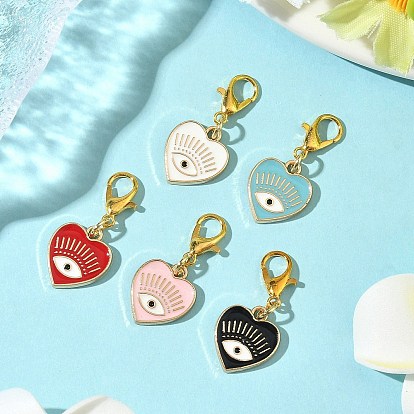 5 шт. подвесные украшения из сплава в форме сердца с глазом, Сплав с застежками когтя омара