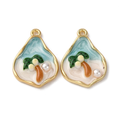 Подвески из эмали и сплава, с ABS имитации жемчуга, очарование кокосового дерева, стойки покрытие, золотой свет