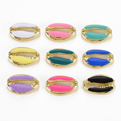 Rack Plating Alloy Charms, with Enamel, Cadmium Free & Lead Free, Cowrie Shell, Light Gold