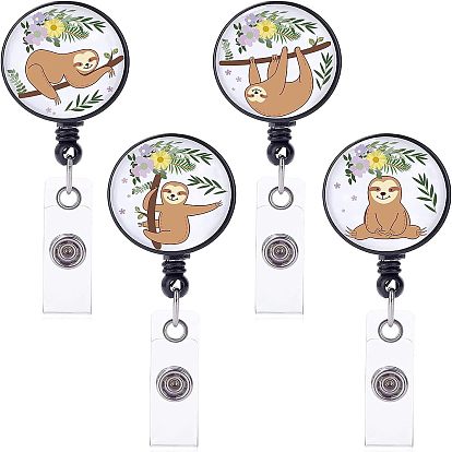4 pcs 4 styles enrouleur de badge rétractable en plastique ABS, détenteurs de la carte, avec boutons pression en platine, porte-badge d'identification rétractable pour infirmières, plat rond