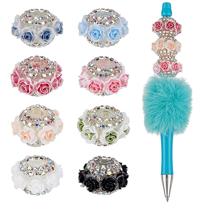 8 шт 8 цвета полимерных бусин, круглый с цветком розы