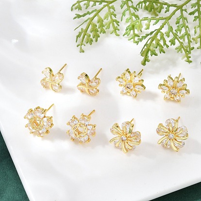 Серьги-гвоздики из латуни с микро-паве и прозрачным фианитом, стойки покрытие, прочное покрытие, без кадмия и без свинца