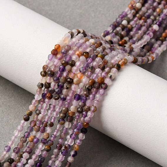 Нити бусин из натурального аметиста и кружевного агата, граненые, круглые