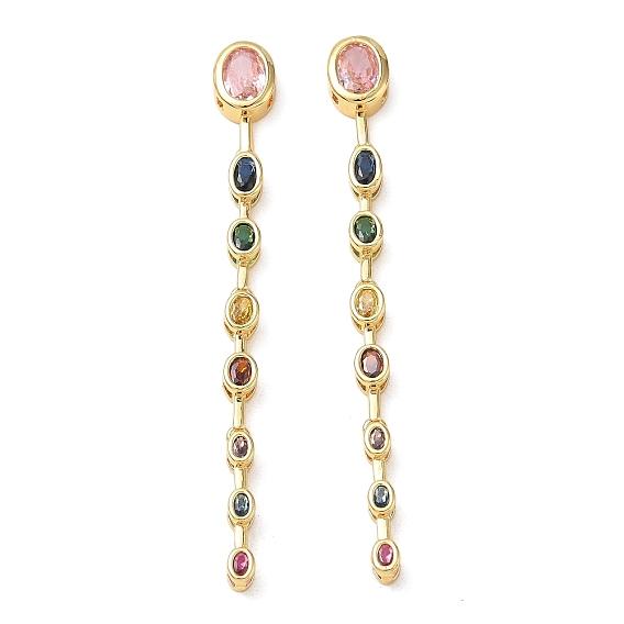 Brass Micro Pave Cubic Zirconia Big Pendants, Oval Charms, Cadmium Free & Lead Free, Golden