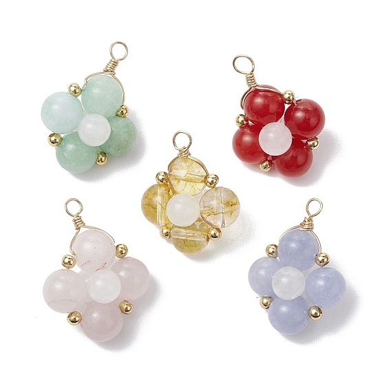 Подвески из натурального малайзийского нефрита, кварца, кварцевого кристалла и розового кварца в виде клевера, амулеты из медной проволоки, реальный 18 k позолоченный, смешанные окрашенные и неокрашенные