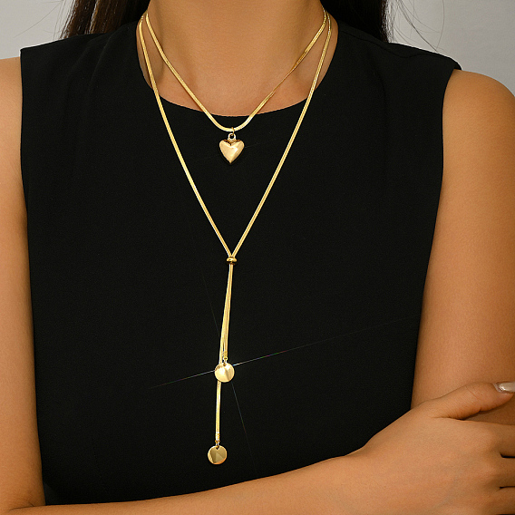 Минималистичное европейское ожерелье в виде сердца из нержавеющей стали и сплава, цепочка-змейка в форме буквы Y, двухслойное, для женщин, на каждый день, подарок.