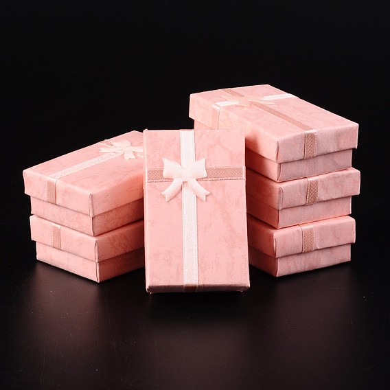 Cardboard Jewelry Boxes, with Sponge Inside and Bowknot Ribbon(Random Color), Rectangle, 80x50x25mm