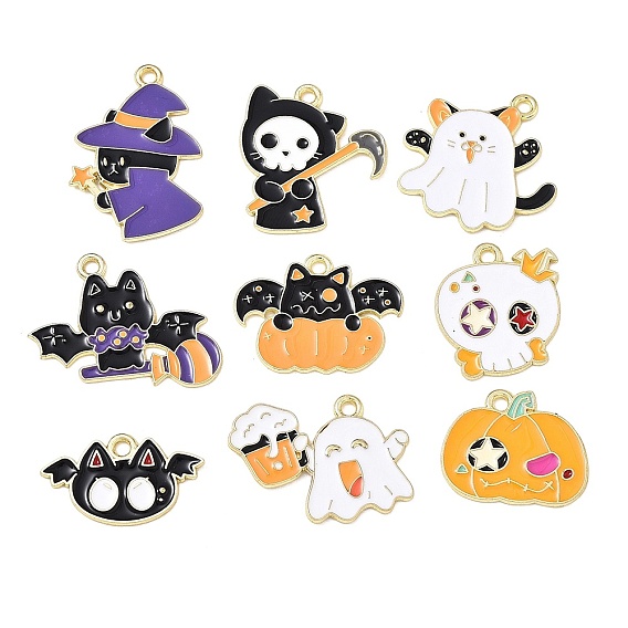 Halloween Alloy Enamel Pendants, Golden
