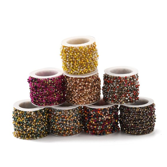 Ионное покрытие (IP) настоящее 18k позолоченное 316 цепи из хирургической нержавеющей стали, со стеклянной круглых бусин, пайки, с катушкой