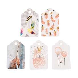 100Pcs Paper Feather Printed Gift Tags, Rectangle